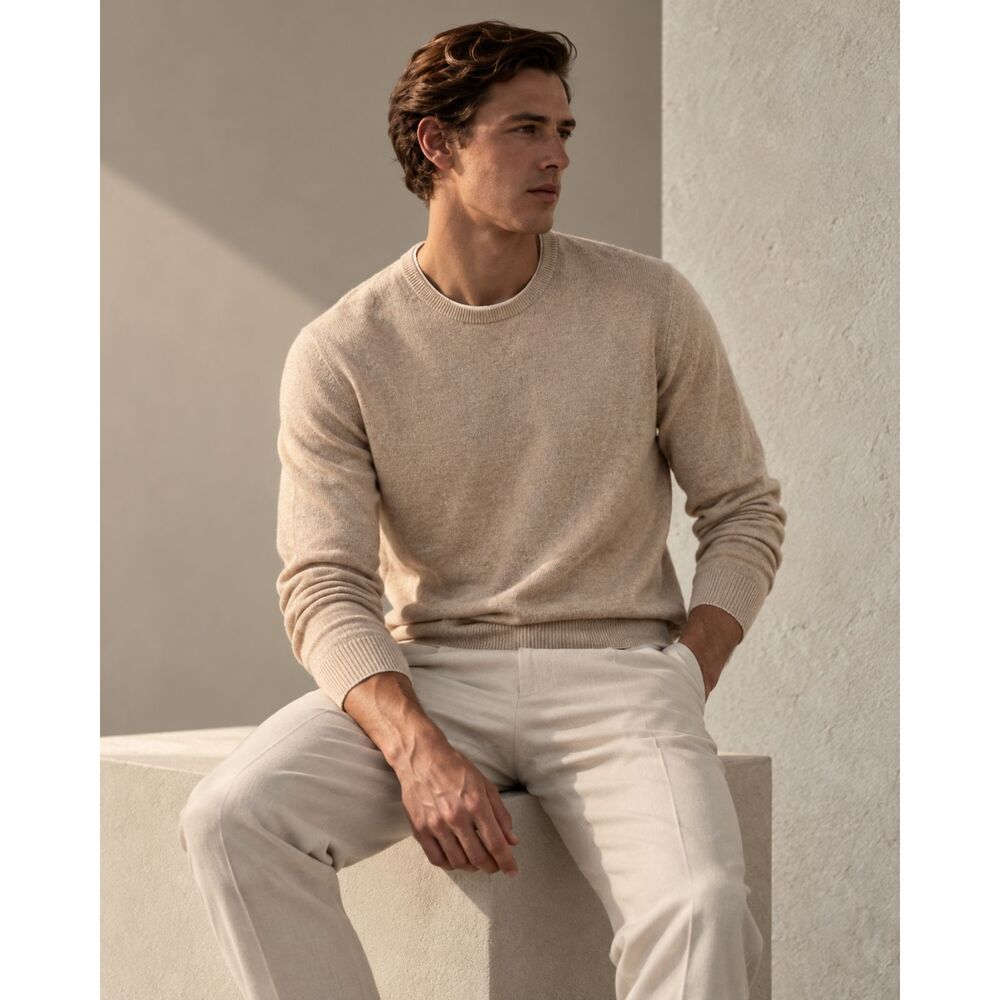 Reiss Men’s XXL Beige Oatmeal Cotton Crewneck Sweater Pullover